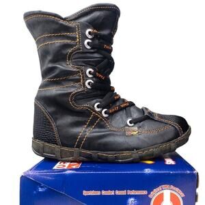 TMA EYES Black Fur Lined Leather Winter Combat Boots Distressed Women's size 8